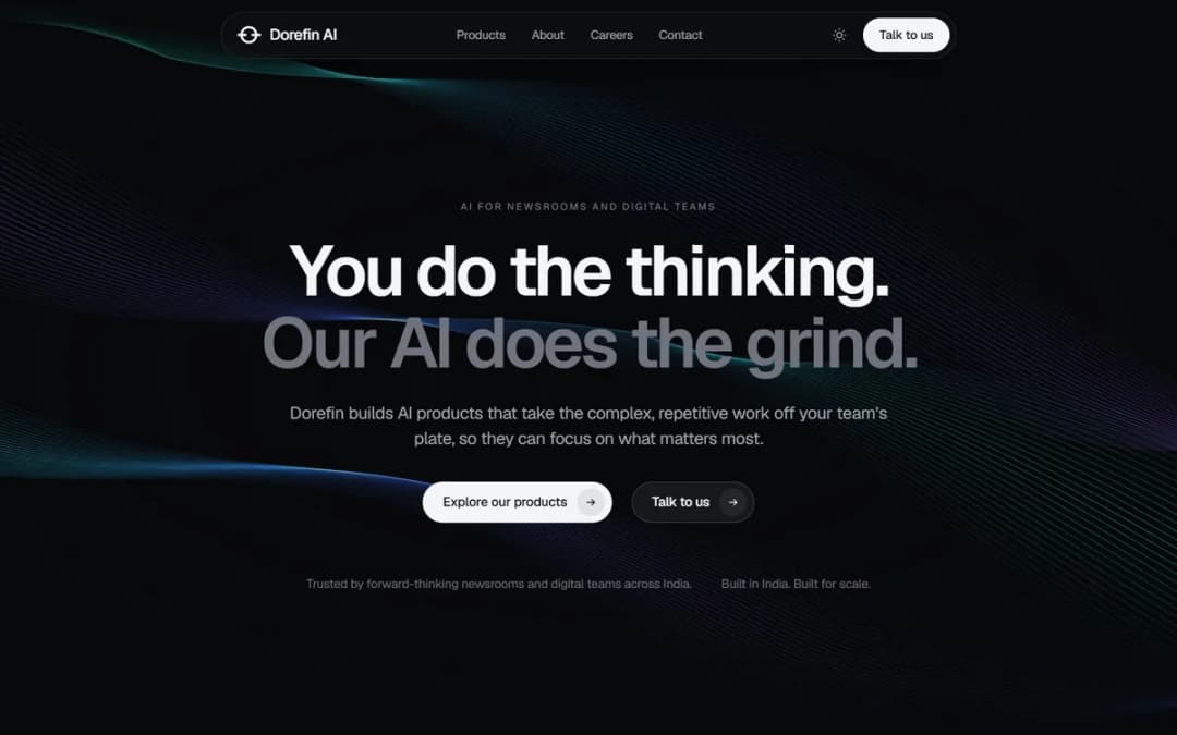 Home page of Dorefin AI on a laptop